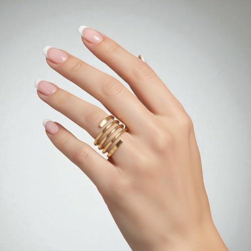 14K Gold Filled Made to Order Spiral Ring for Women. Wraparound Coil Ring. Modern Trendy Swirl. Hammered 14kt Yellow Gold Filled Stacking Rings. Artisan Handmade Personalized Statement Open Ring