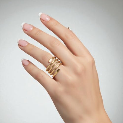 14K Gold Filled Made to Order Spiral Ring for Women. Wraparound Coil Ring. Modern Trendy Swirl. Hammered 14kt Yellow Gold Filled Stacking Rings. Artisan Handmade Personalized Statement Open Ring