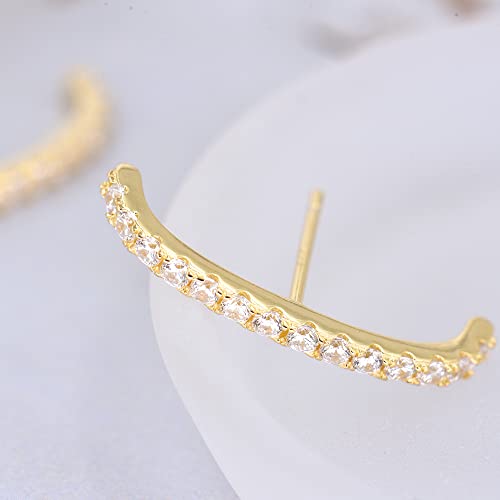 18K Gold Plated Sterling Silver Paved Gemstone Curved Bar Ear Cuffs Suspender Earrings CZ Huggie Earrings - color: 18K Gold Plated