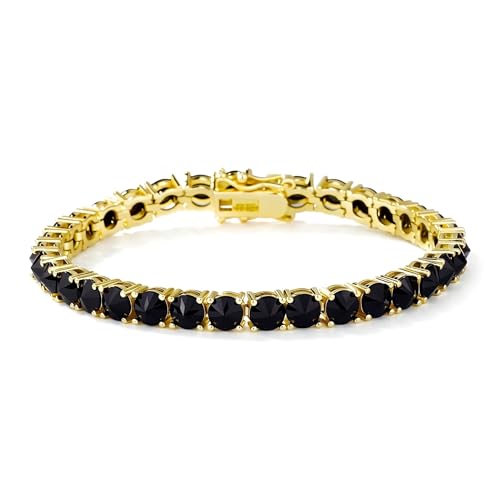 TOPGRILLZ Tennis Bracelets for Women Men, 1 Row 5 mm Cubic Zirconia Bracelet, Iced out Reverse-Set Stone, Box Clasp Anniversary Fashion Jewelry 7-8 Inches - color: Gold Black