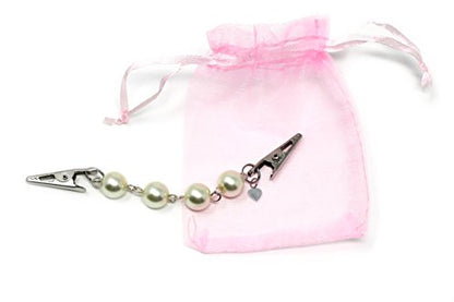 Hey Viv! Pearl Chain Sweater Guard, Cardigan, Collar Slim Clip - Organza Bag - 50s Style