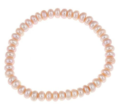 Handmade Women's Pearl Bracelet | Stretchy Beaded 8-9mm Baroque Pearl Bracelet for Ladies and Girls - Pink, Black, White, Grey, Multicolor - color: Pink Pearl Button Shape
