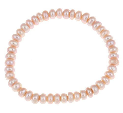 Handmade Women's Pearl Bracelet | Stretchy Beaded 8-9mm Baroque Pearl Bracelet for Ladies and Girls - Pink, Black, White, Grey, Multicolor - color: Pink Pearl Button Shape