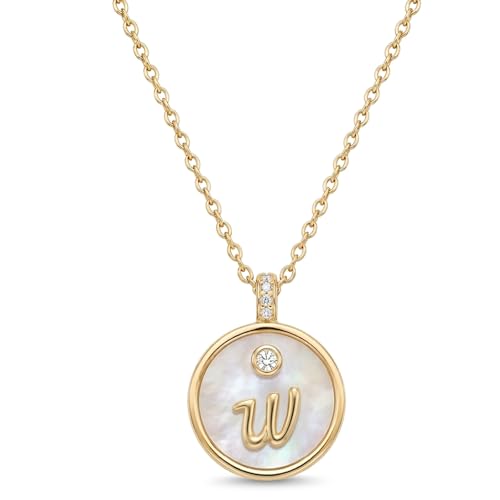 Initial Necklaces for Women Mother of Pearl Gold Letter Necklace Pendant - color: Letter W