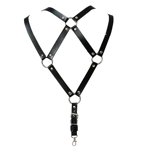 Mens Black Leather Armors Suspenders Shoulder Strap Body Chest Harness Chain Belt Adjustable Gay Punk Clubwear Costume - color: Black3