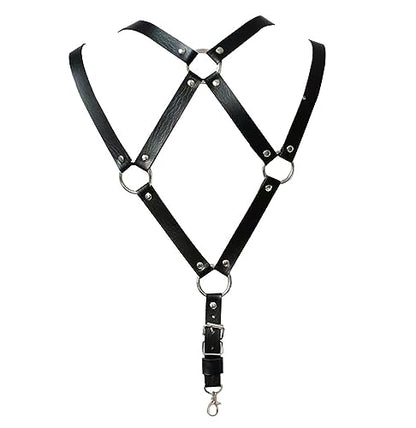 Mens Black Leather Armors Suspenders Shoulder Strap Body Chest Harness Chain Belt Adjustable Gay Punk Clubwear Costume - color: Black3