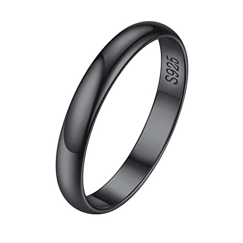 ChicSilver 2/3/5mm 925 Sterling Silver Ring Customizable Plain Dome High Polished Wedding Band Comfort Fit Size 4-12 - color: 3MM Black