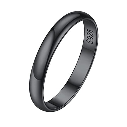 ChicSilver 2/3/5mm 925 Sterling Silver Ring Customizable Plain Dome High Polished Wedding Band Comfort Fit Size 4-12 - color: 3MM Black