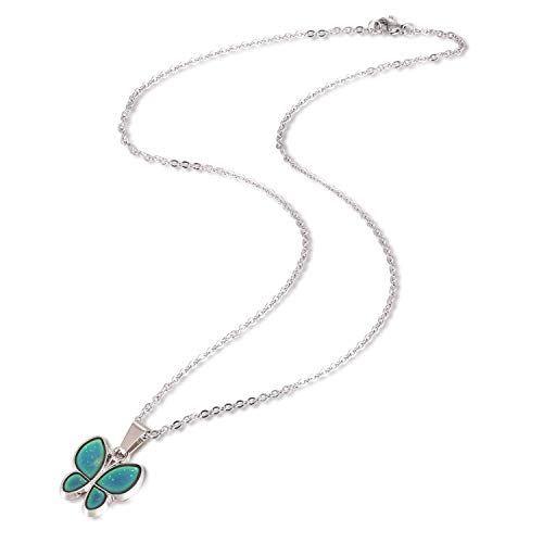 FM FM42 Temperature Sensing Color Changing Pendant Necklace with 19.29" Stainless Steel Rolo Chain - color: Butterfly-2