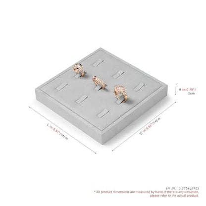 Microfiber 9 Slots Jewelry Ring Display Tray | Professional Display Props Ring Display Organizer Tray Gray - size: 5.52" x 5.52" x 0.78"
