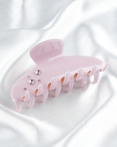 MAORULU Cute Claw Clip for Women – 4.3'' Large Acetate Hair Clips for Thick Thin Curly Long Hair, Durable Hair Clamps Non-slip Jaw Clip, Strong Hold, Stylish French Design (Pink Rhinestone Clips) - color: Pink Rhinestone Clips