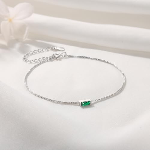 Sterling Silver Personalized 1-6 Birthstone Bracelet for Women Mothers Day Bracelet for Mom Daughter Custom Dainty Jewelry for Christmas Birthday Gift Ideas - style: Silver-1 stone