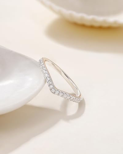 TIGRADE Cubic Zirconia Eternity Band V Shape CZ Stacking Engagement Ring for Women Size 3-12.5 - color: Silver