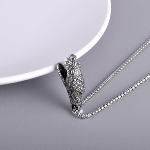 Men's Gothic Punk Hip Hop Rock Animal Snake head Pendant Necklace, 316L Stainless Steel Material, Silver Stainless Steel Square Pearl Chain, Retro Jewelry Gift