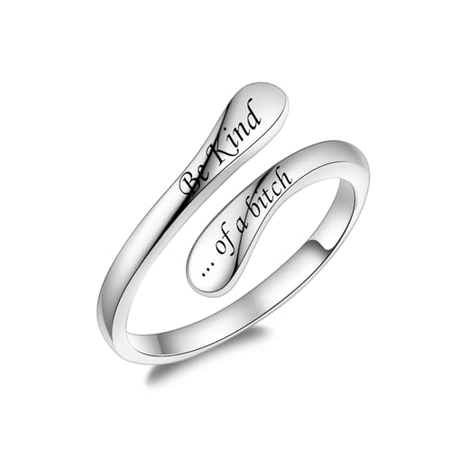 Fookduoduo 925 Sterling Silver Ring Inspirational Jewelry adjustable Wrap Open Rings for Women - style: Be Kind