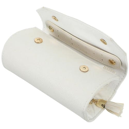 Travel Jewelry Organizer Roll up Bag Foldable Jewelry Storage Case with Easy Storage in White Leather for Travel
