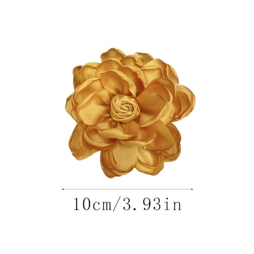 Dainty Fabric Rose Flower Large Brooch Lapel Pins Flower Brooches Pin Classic for Wedding Party Dance Banquet for Women Dress Suit Clothes Accessories Jewelry 100mm - color: Dark yellow