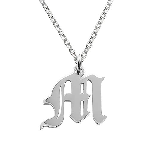 Old English Initial Alphabet Letter Necklace - style: M-Silver