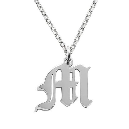 Old English Initial Alphabet Letter Necklace - style: M-Silver