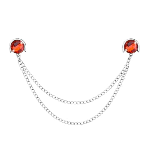 Crystal Rhinestone Brooch Mens Lapel Pins for Shirt Collar Suit Tassel Collar Chains for Shirts Badge Suit Accessories Men Brooch - color: Red-J
