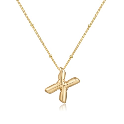 Gold Bubble Initial Necklace for Women Balloon Letter Necklace 18K Gold Plated Dainty Alphabet Pendant Puffy Name Personal Necklace - color: X
