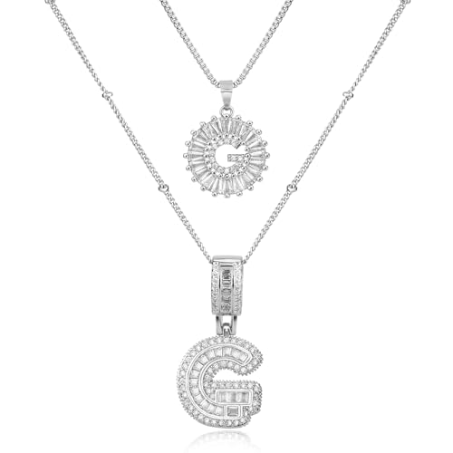 14K Gold Plated Alphabet Necklace Cubic Zirconia Letter Pendant, Personalized Name Jewelry Gift for Women, Customizable A-Z, Birthday/Mothers Day Gifts for Womens - color: White Gold, style: Style-G