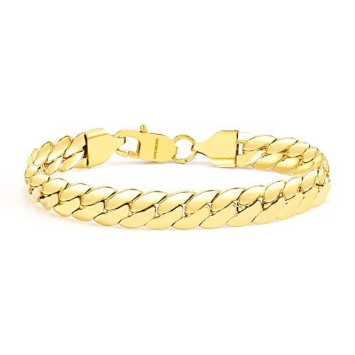 CaptainSteeL Cuban Bracelet for Men Stainless Steel Chain Link Bracelet | 8mm Width,7/7.5/8/9 Inch Length, Silver/18K Gold Plated,Men Bracelet,Waterproof Bracelet,Bithday ,Christmas gift - color: Dense Chain Gold Plate, size: 7in