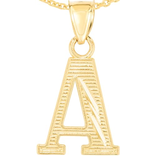 Floreo 10k Yellow Gold 0.45" Personalized Lighting Alphabet Letter A - Z Initial Charm Pendant with optional Extendable Chain Necklace - size: Pendant with Adjustable Chain, 18", style: - A -