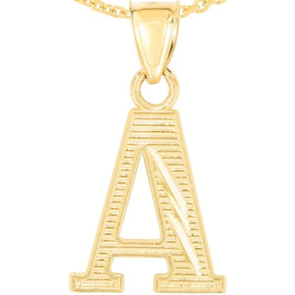 Floreo 10k Yellow Gold 0.45" Personalized Lighting Alphabet Letter A - Z Initial Charm Pendant with optional Extendable Chain Necklace - size: Pendant with Adjustable Chain, 18", style: - A -