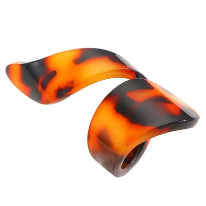 XAM Acrylic Tortoiseshell Pattern Rings - Geometric Irregular Caramel Color Open-Back Statement Elegant Jewelry - color: C