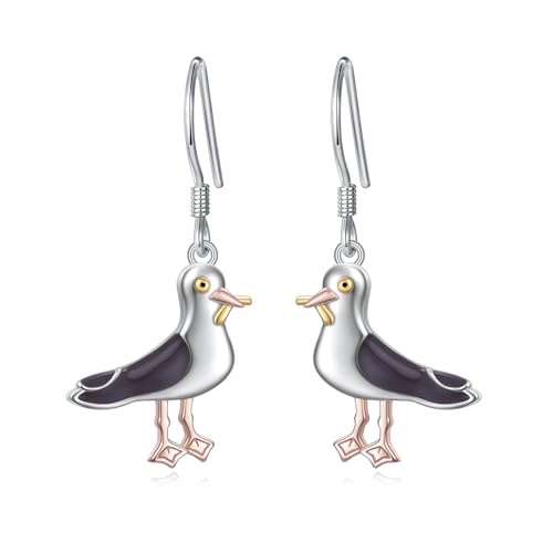 S925 Sterling Silver Cute Bird Earrings for Women Jewelry - color: White-Seagull