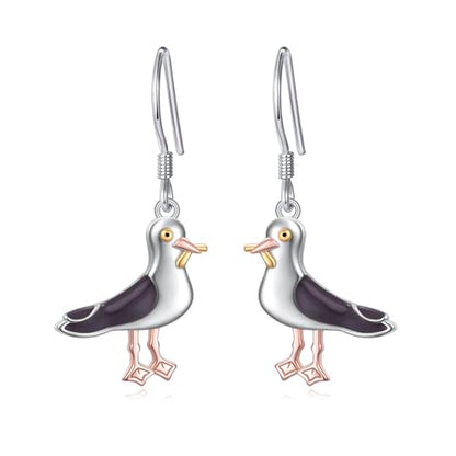 S925 Sterling Silver Cute Bird Earrings for Women Jewelry - color: White-Seagull