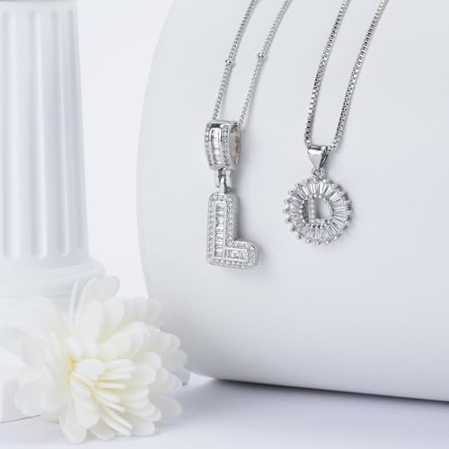 14K Gold Plated Alphabet Necklace Cubic Zirconia Letter Pendant, Personalized Name Jewelry Gift for Women, Customizable A-Z, Birthday/Mothers Day Gifts for Womens - color: White Gold, style: Style-L