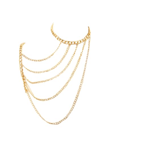 WeeH Shoulder Necklace Chain Body Jewelry Layered Shoulder Jewelry Accessory at Party Beach Summer Holidays Halloween Costume - color: Gold