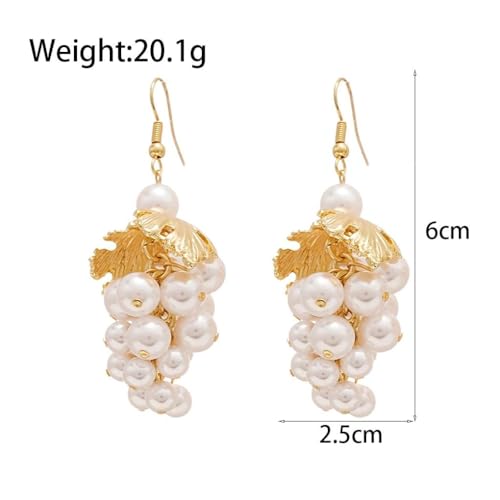 Baroque Faux Pearl Cluster Dangle Earrings for Women,Chunky Pearls Grape Dainty Gold Leaf Drop Statement Earrings Trendy Jewelry Gifts