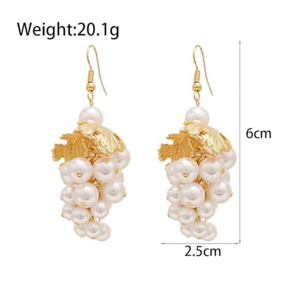 Baroque Faux Pearl Cluster Dangle Earrings for Women,Chunky Pearls Grape Dainty Gold Leaf Drop Statement Earrings Trendy Jewelry Gifts