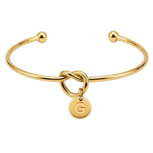 LemonRose Initial Bracelets for Women - Dainty Tie the Knot Letter A-Z 14K Gold Plated for Women Gold Cuff Bracelet for Womens Jewelry Personalized Bridesmaid Proposal Gifts - color: Gold G