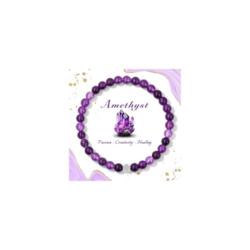 Raicegs 4 6 8MM Beaded Bracelets Healing Crystal Bracelet for Women Men Natural Stone Handmade Stretch Bracelet Reiki Spiritual Jewelry - color: Amethyst, size: 6mm