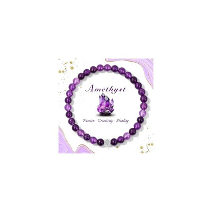 Raicegs 4 6 8MM Beaded Bracelets Healing Crystal Bracelet for Women Men Natural Stone Handmade Stretch Bracelet Reiki Spiritual Jewelry - color: Amethyst, size: 6mm