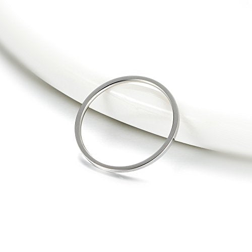 Women's Stainless Steel 1MM Thin Plain Midi Stacking Ring Band Comfort Fit, Size 3 to 10 - color: 1mm Flat - Silver