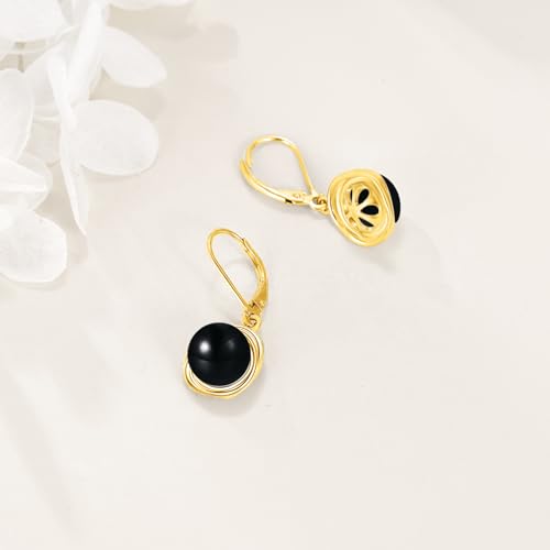 FreshWater Pearl Dangle Earrings 925 Sterling Silver Lapis lazuli Turquoise Larimar Opal Black Pearl Leverback Earrings for Women Birthday Hypoallergenic - style: Black Onyx Earrings Gold Plated