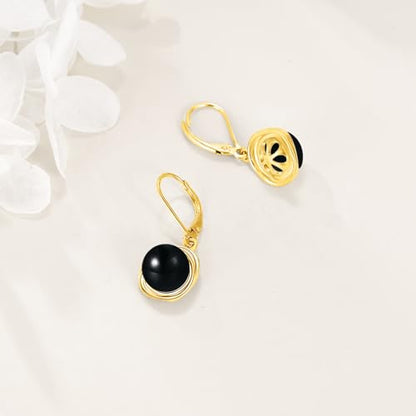 FreshWater Pearl Dangle Earrings 925 Sterling Silver Lapis lazuli Turquoise Larimar Opal Black Pearl Leverback Earrings for Women Birthday Hypoallergenic - style: Black Onyx Earrings Gold Plated