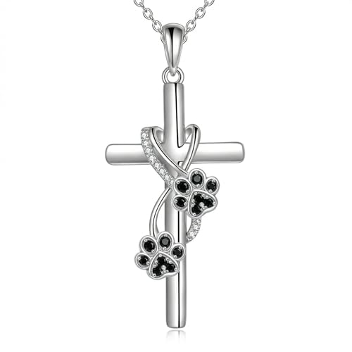POPLYKE Cross Necklace for Women 925 Sterling Silver Cross Pendant Necklace Animal Jewelry Christmas Gifts for Women Mother Grandma - style: paw