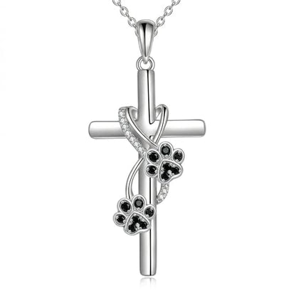 POPLYKE Cross Necklace for Women 925 Sterling Silver Cross Pendant Necklace Animal Jewelry Christmas Gifts for Women Mother Grandma - style: paw