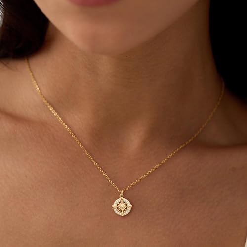 LLWOM Gold Necklace for Women-14k Gold Plated Infinity Necklace Star Of David Necklace Evil Eye Cross Pendants Heart Dainty Gold Necklace For Women - color: Gold-Compass
