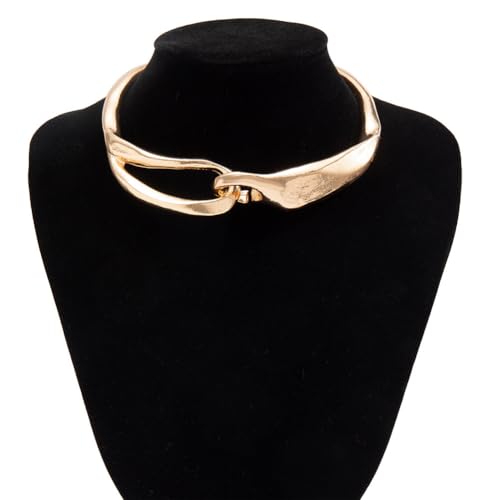 Chunky Gold Necklace Big Statement Chunky Necklace for Women African Tribe Wide Metal Choker Necklaces Jewelry - color: 07 Gold