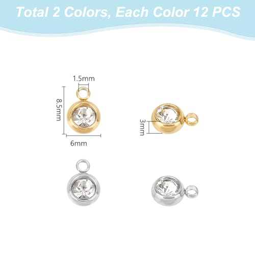 UNICRAFTALE Rhinestone Charm Stainless Steel Link Charms Crystal Charm Glass Connector Charms Diamond Connectors Birthstone Charms Metal Linking Charm for Jewelry Making