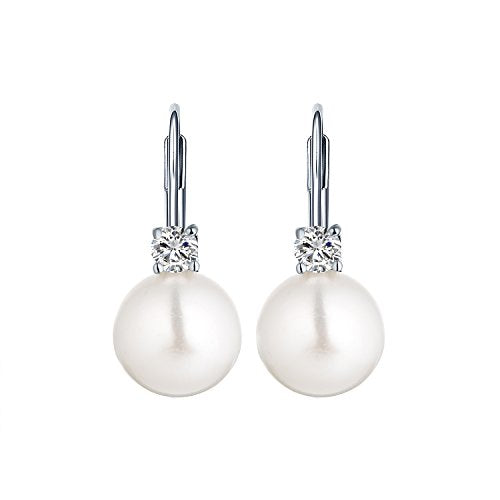 JO WISDOM 925 Sterling Silver Cubic Zirconia Freshwater Cultured Pearl Drop & Dangle Leverback Earrings - color: 8mm-white