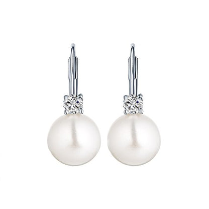 JO WISDOM 925 Sterling Silver Cubic Zirconia Freshwater Cultured Pearl Drop & Dangle Leverback Earrings - color: 8mm-white