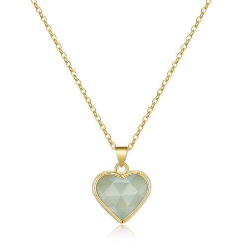 KissYan Healing Crystal Necklace, 14K Gold Plated Natural Stone Pendant Necklace Reiki Quartz Amethyst Citrine Gemstone Spiritual Jewelry Gifts for Women Girls - color: A-Aquamarine-Heart